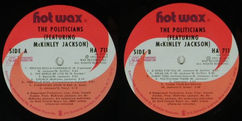 Politicians Hot Wax 711 label,